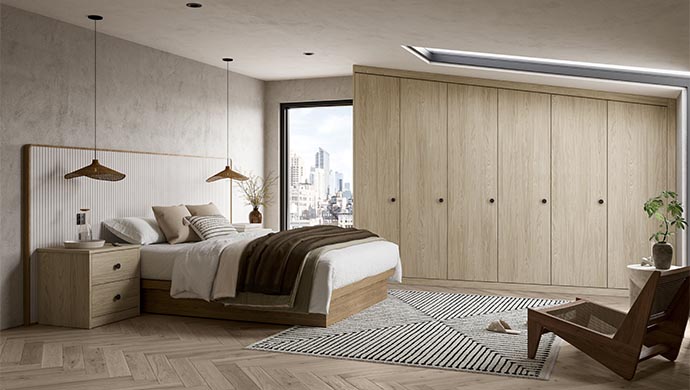 Nordic Oak Manhattan fitted wardrobes with sloped ceiling