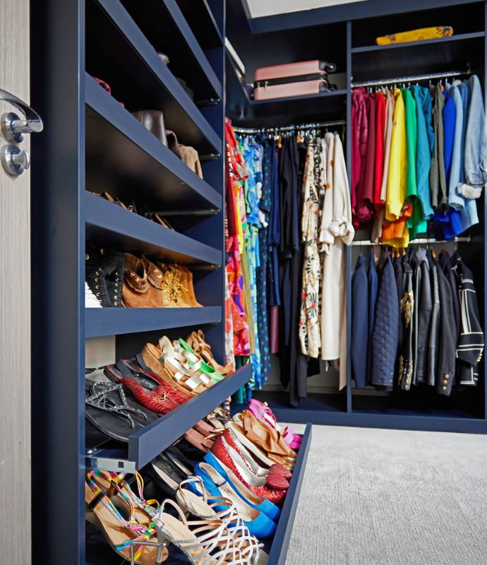 Stunning blue walkin wardrobe for TV Presenter Josie