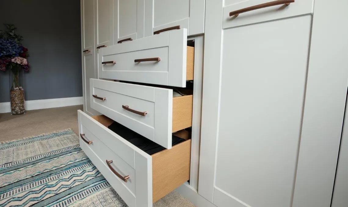 Stunning grey and copper dressing room transformed